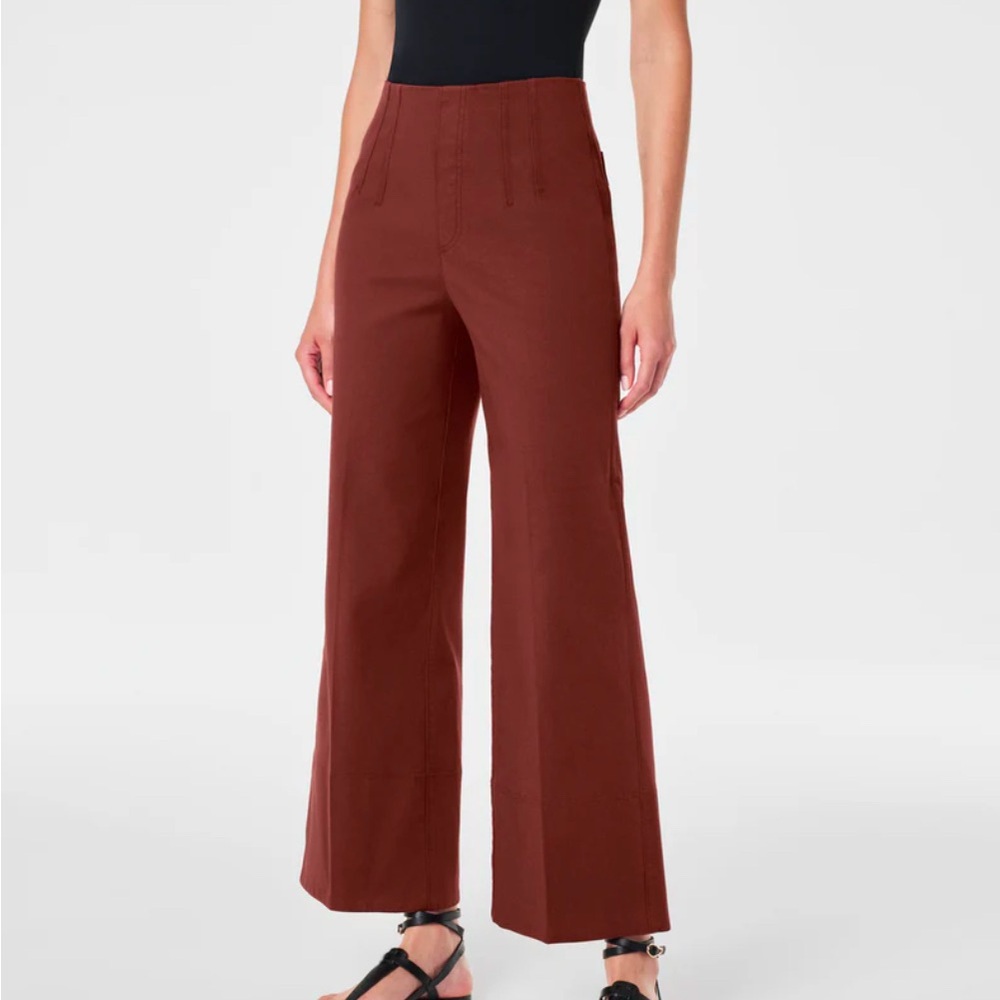 SPANX Stretch Twill Cropped Wide Leg Pant in Hickory NWT